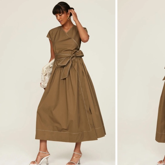 Tory Burch Dresses & Skirts - Olive green khaki wrap dress TORY BURCH POPLIN